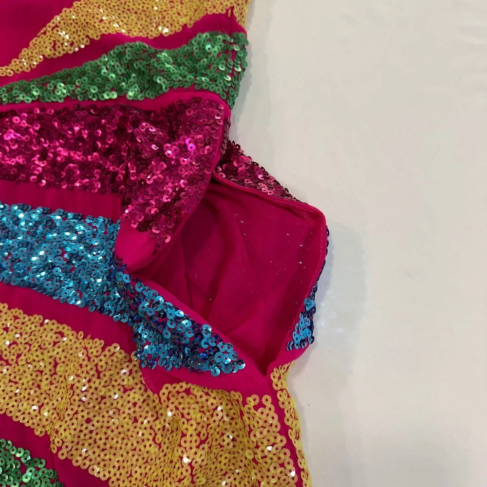 Nasty Gal Sequin Colour Block Halterneck Playsuit Women 10 Hot Pink | Festival - Picture 2 of 13